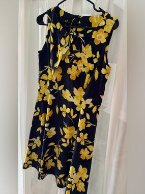 AGB Navy Dress with Bold Yellow Floral Print